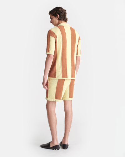 Jeff - Striped Terry Knit Shirt - Pale Yellow/Rust