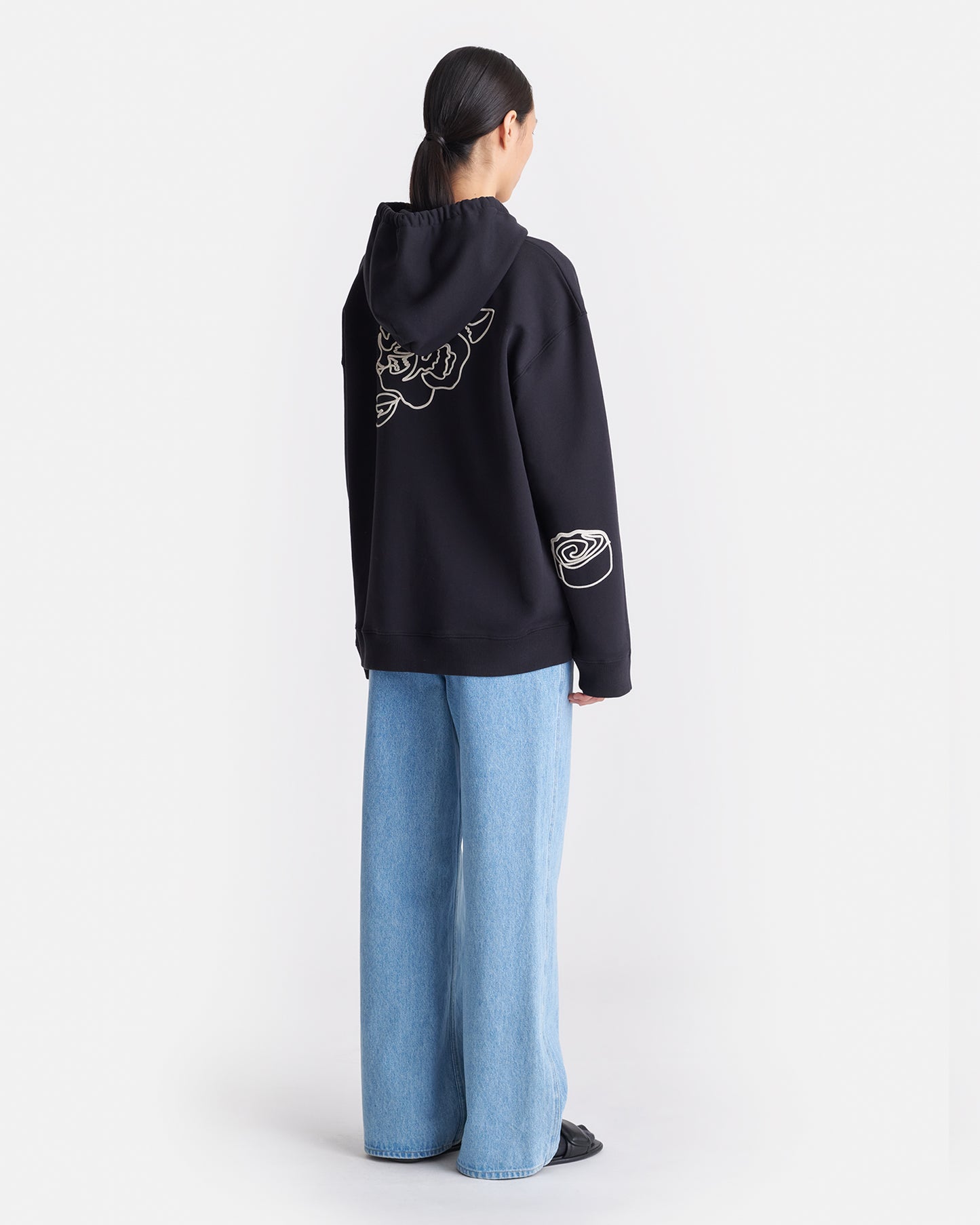 Ever - Embroidered Cotton-Fleece Hoodie - Black/Creme/Floral