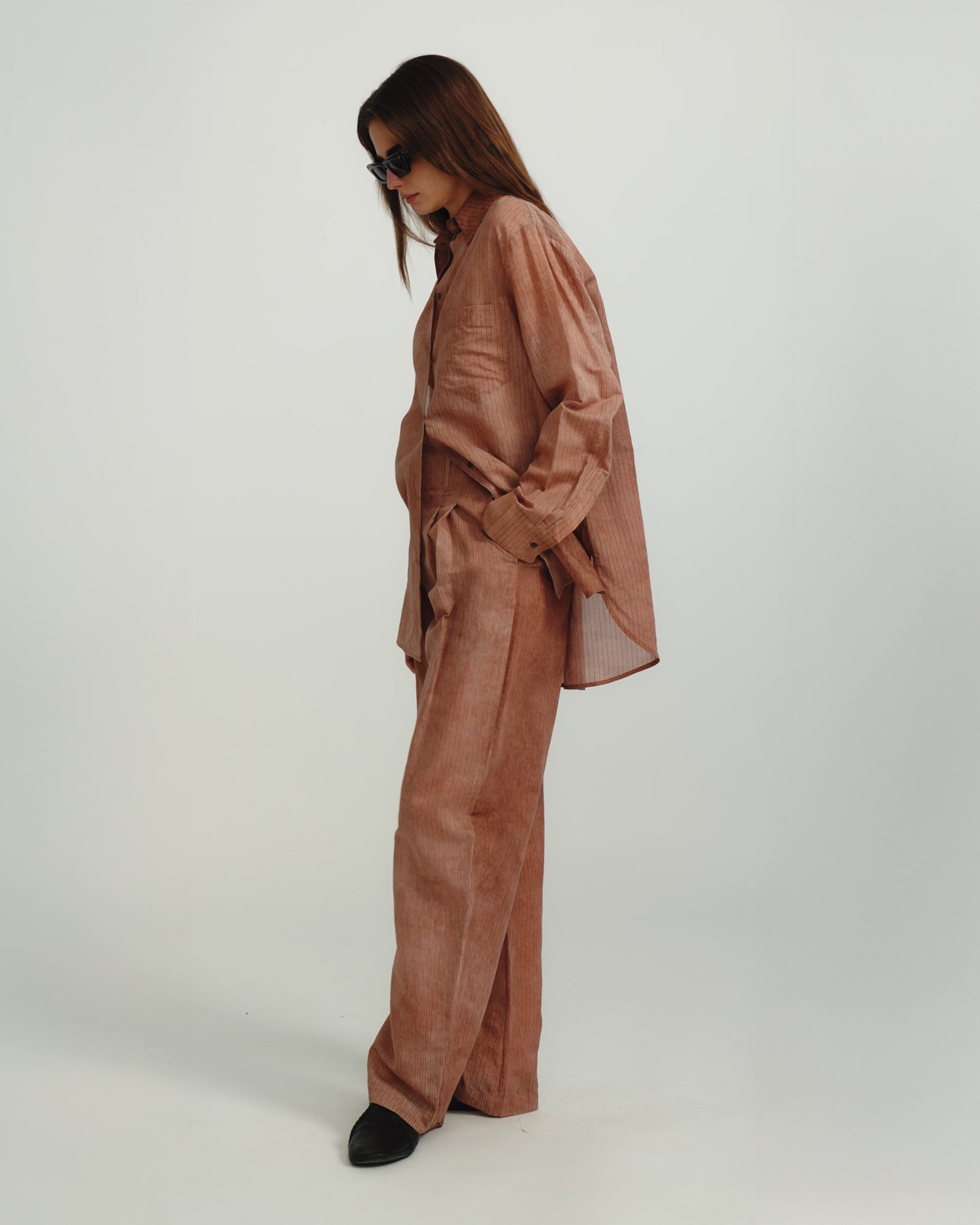 Chaska - Striped Organza Oversized Shirt - Terracotta