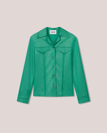 Tosca - Sale Glossy Satin Patch Pocket Shirt - Green Glossy