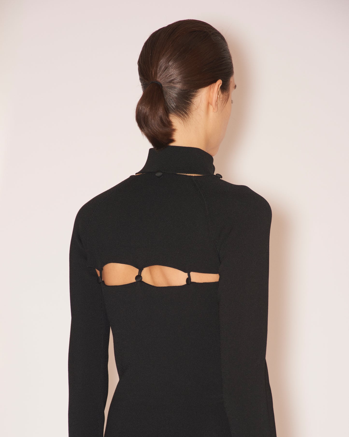 Ilona - Compact Viscose Shoulder-Detail Dress - Matte Black