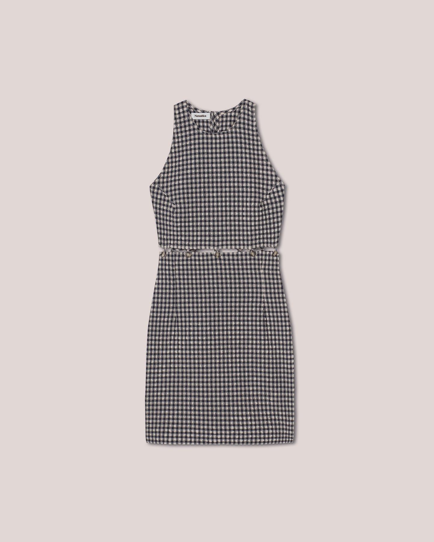 Layan - Sleeveless Seersucker Check Mini Dress - Navy Creme Check