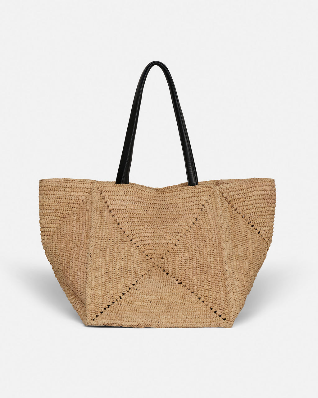 Origami Tote Large - Raffia charm tote - Natural/Black