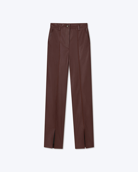Masa - Split Front Okobor™ Alt-Leather Slim Leg Pants - Plum Chutney