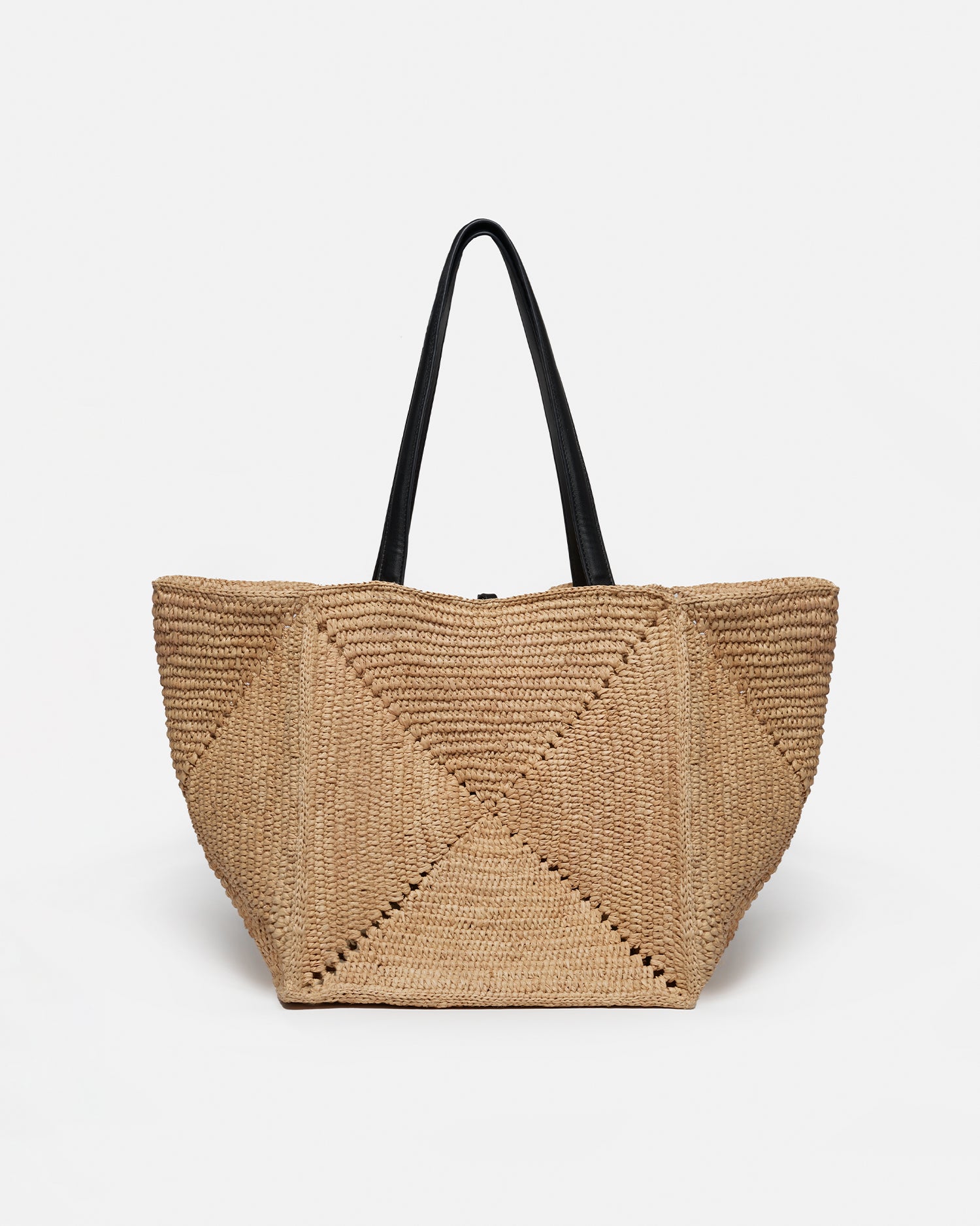 Origami Tote - Raffia Charm Tote - Natural/Black