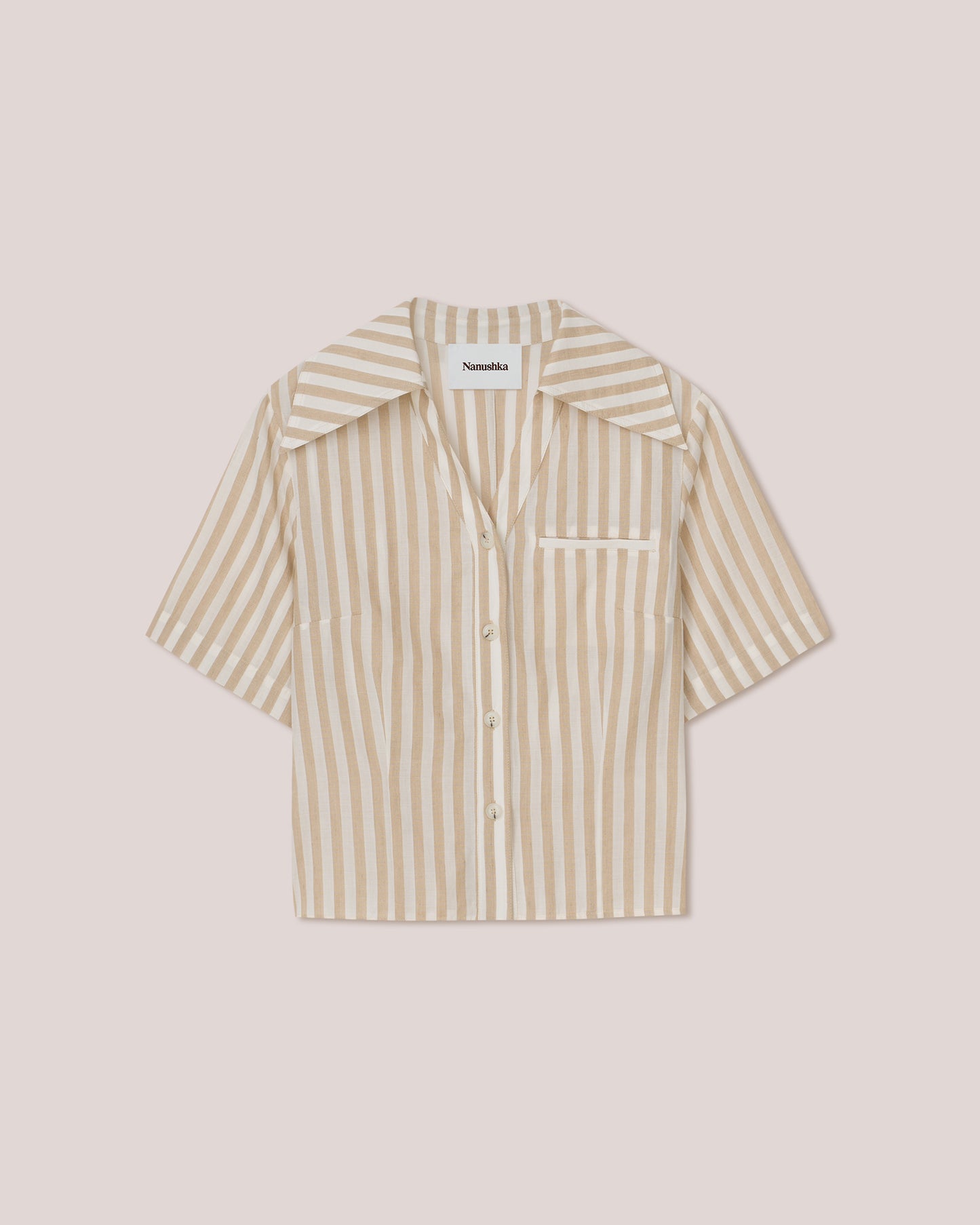 Yusra - Fitted Short Sleeve Shirt - WhiteBeige
