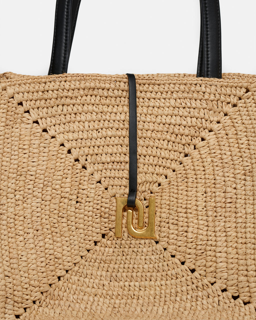 Origami Tote Large - Raffia charm tote - Natural/Black