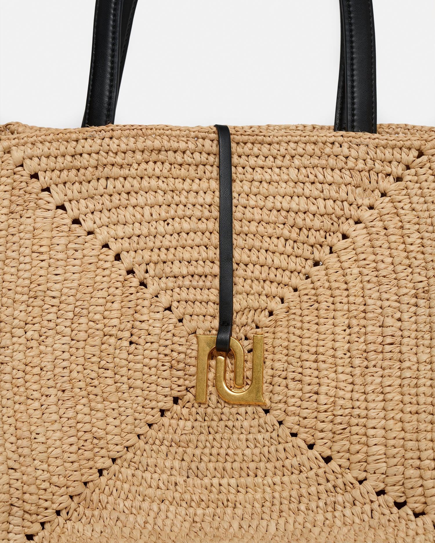 Origami Tote Large - Raffia Charm Tote - Natural/Black