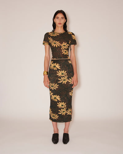 Sibi - Mesh-Jersey Floral Skirt - Arte Povera Floral Black