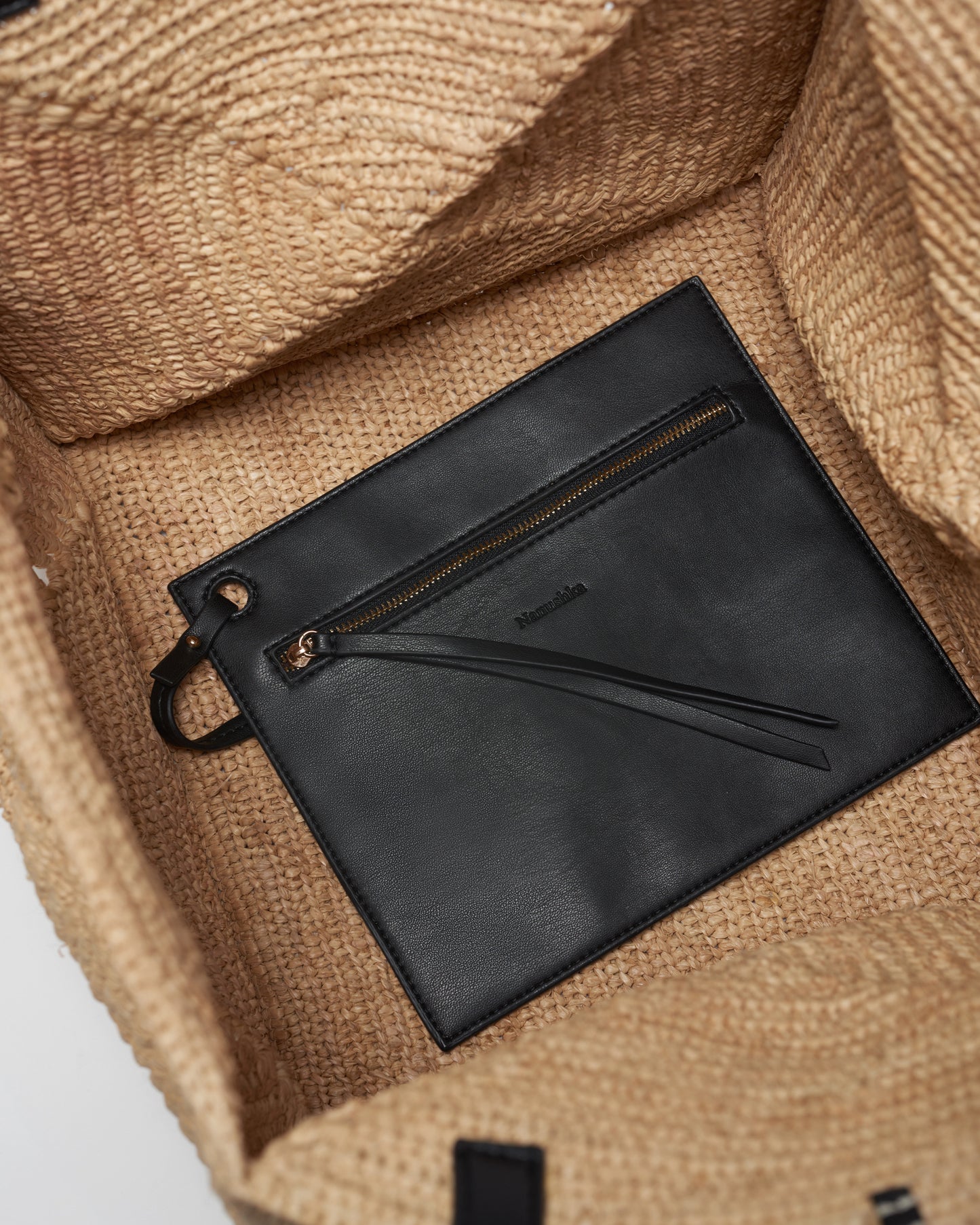 Origami Tote - Raffia Charm Tote - Natural/Black