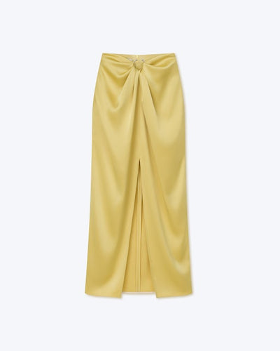 Emiko - Slip Satin Sarong-Style Midi Skirt - Yellow