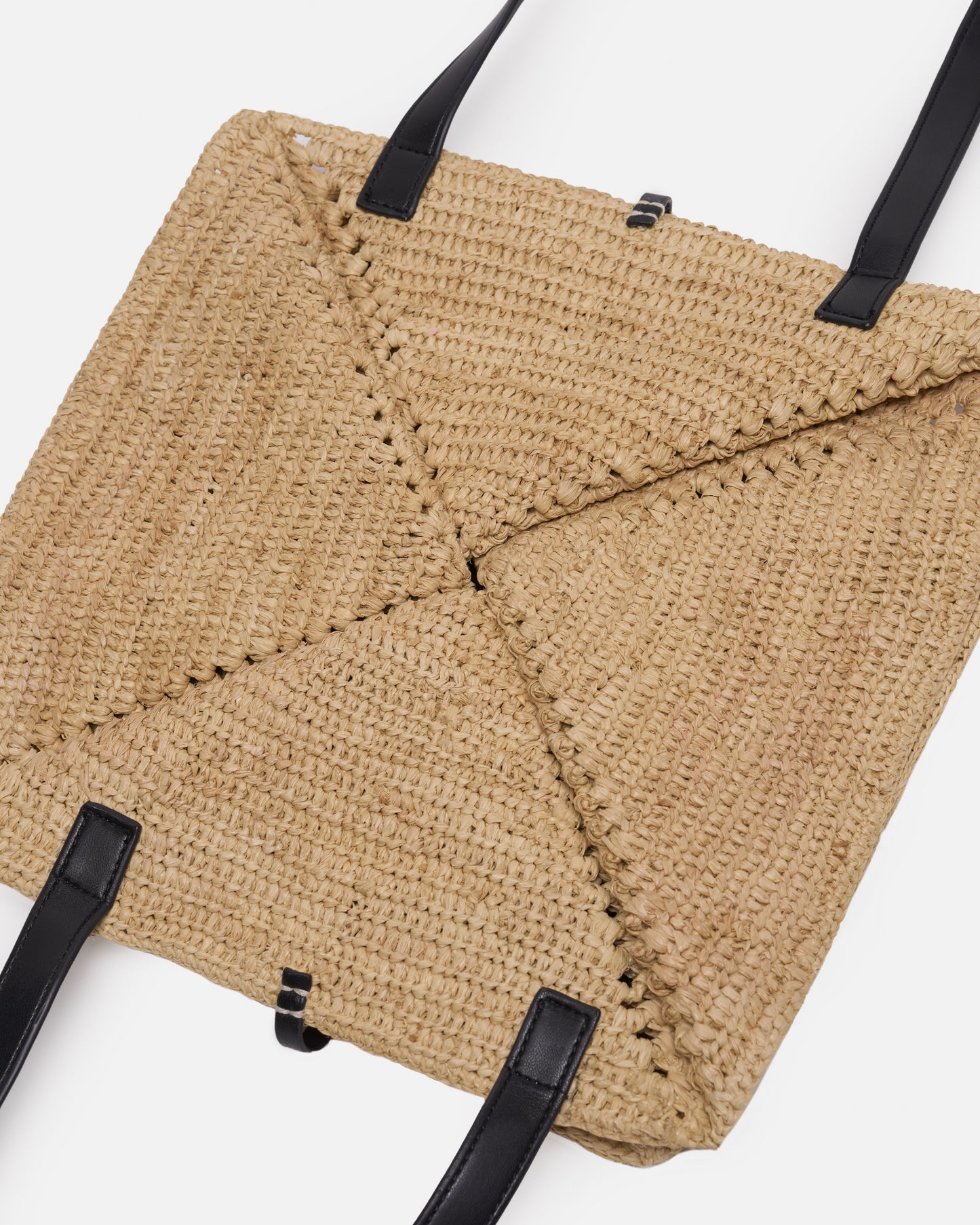 Origami Tote Large - Raffia Charm Tote - Natural/Black