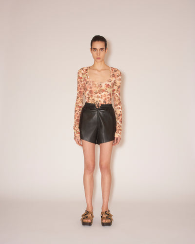 Janna - Vegan Leather Drawstring Shorts - Black