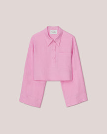 Caisa - Oversized Cropped Polo Shirt - Hot Pink