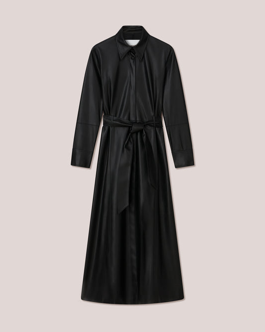 Asayo - Alt-Leather Shirt Dress - Black