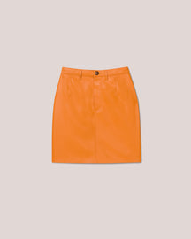 Venne - Vegan Leather Mini Skirt - Orange Merino