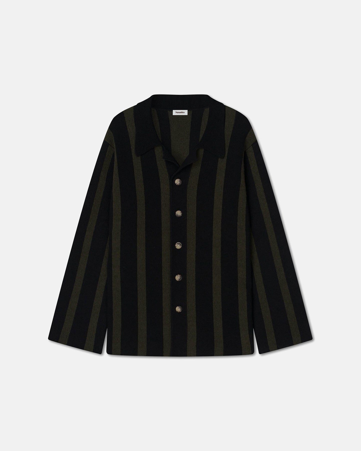 Almar - Cotton-Terry Shirt - Stripe Dark Khaki Black
