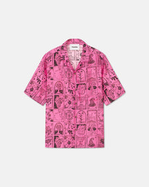 Bodil - Printed Silk-Twill Shirt - Hand Drawn Ornamental Pink