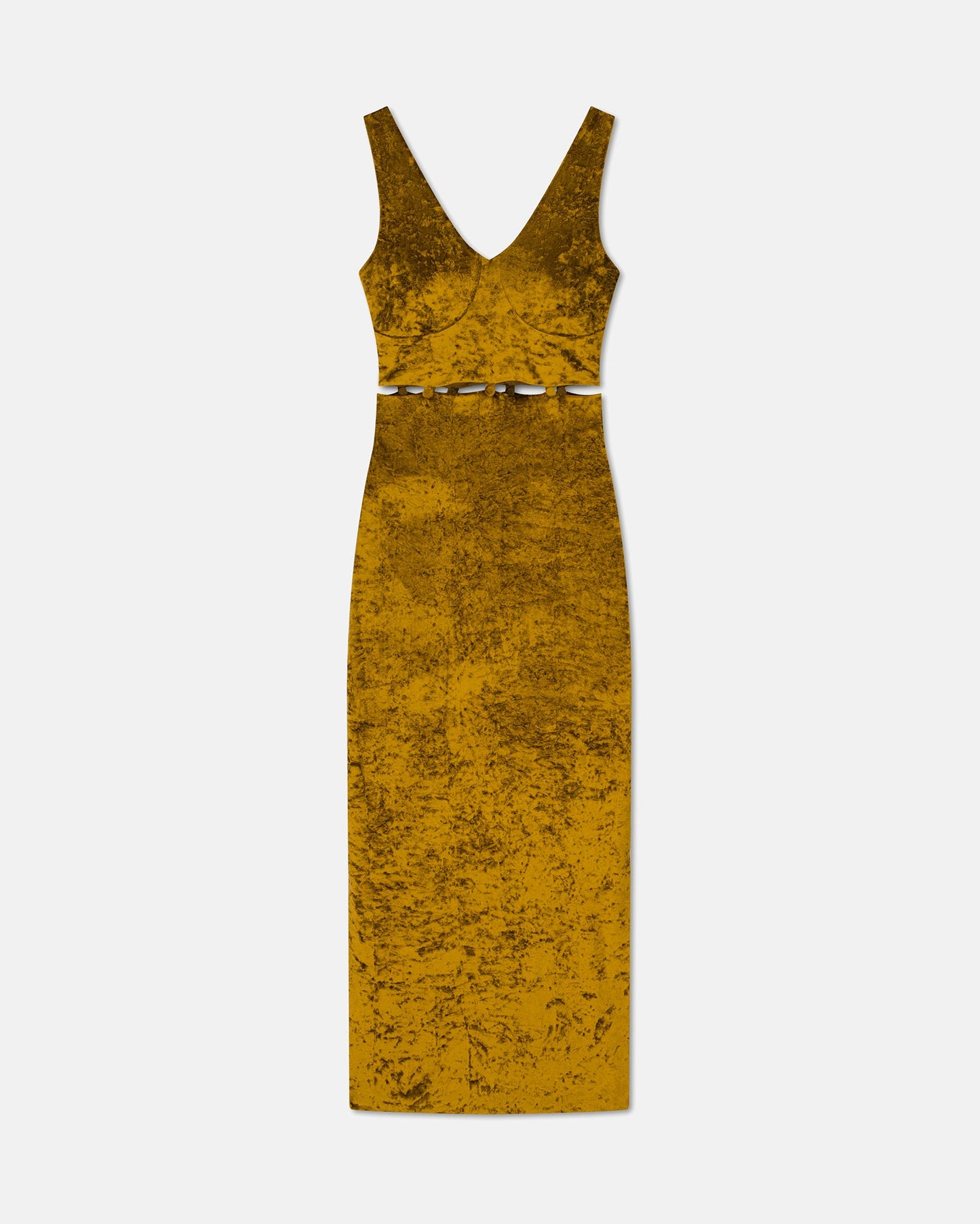 Delvine - Cutaway-Detail Dress - Curry Crushed Velvet