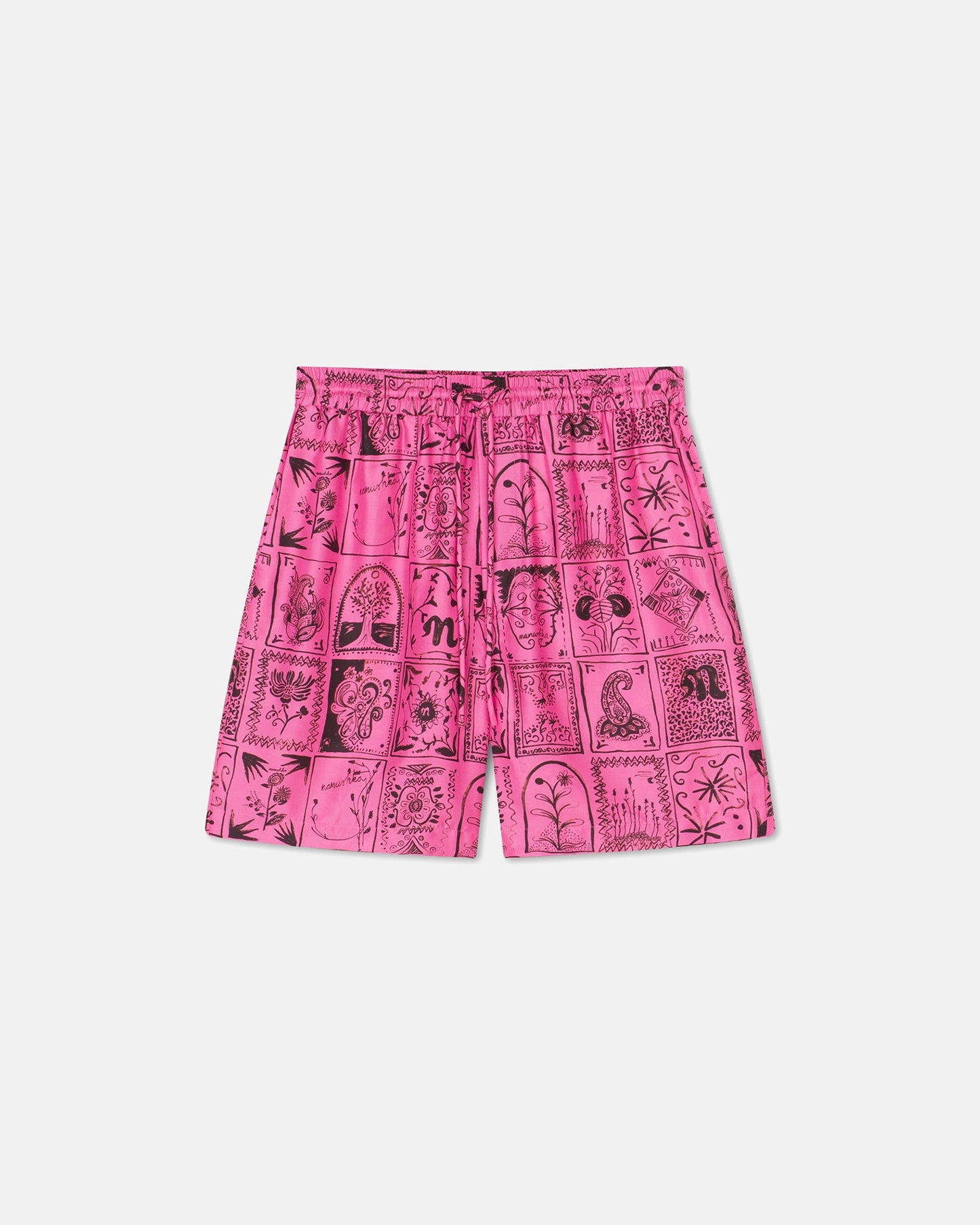 Doxxi - Printed Silk-Twill Shorts - Hand Drawn Ornamental Pink