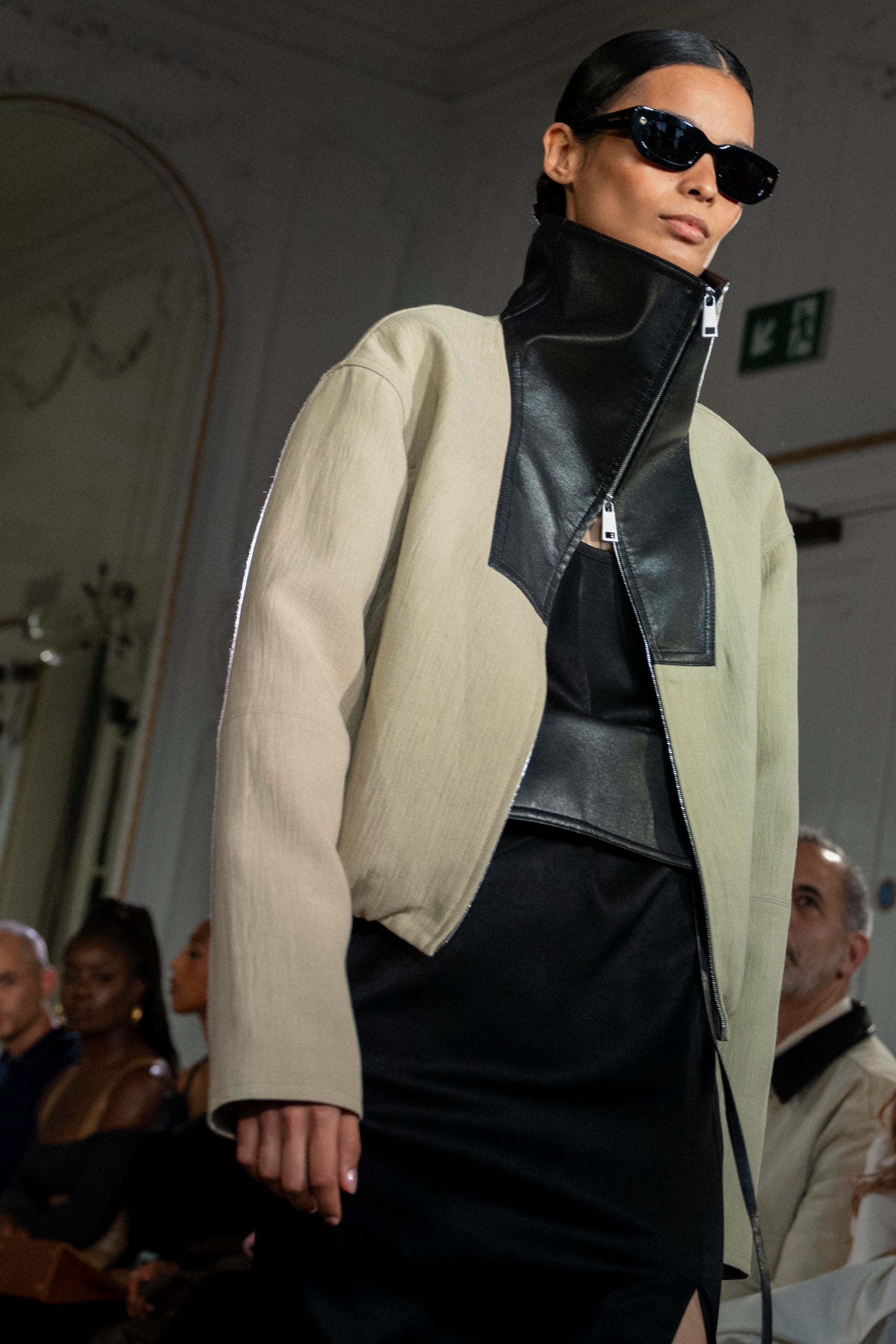 Alonza - Bonded Linen and Regen Leather Jacket - Stone/Black