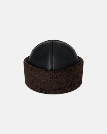 Elmina - Bonded Shearling Hat - Black Brown