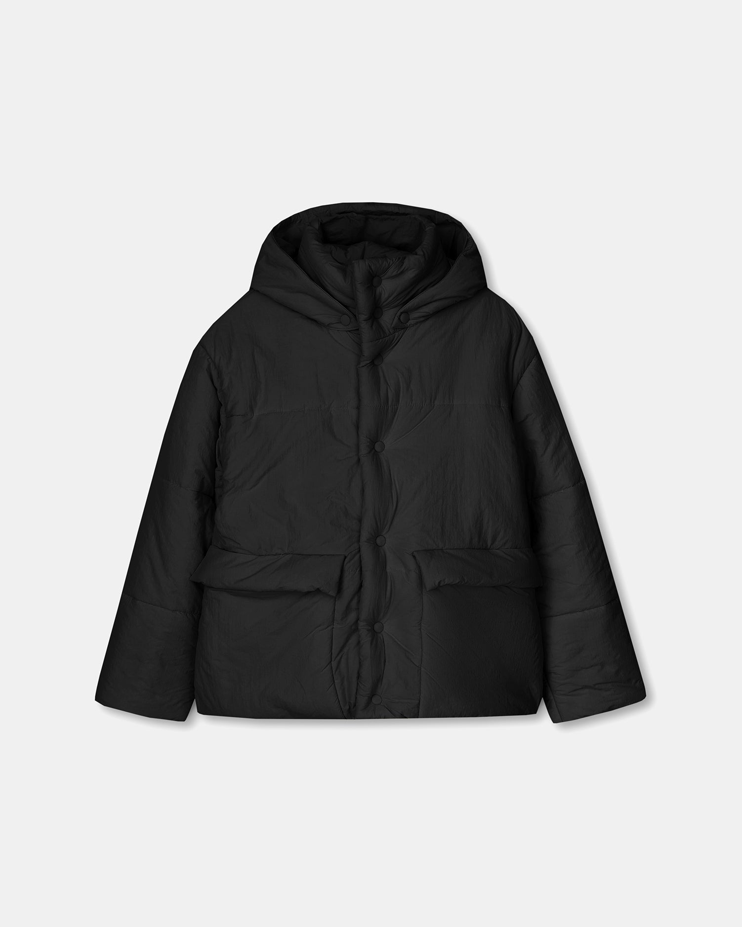 Hide Hood - Tech Poplin Hooded Puffer Jacket - Black – Nanushka