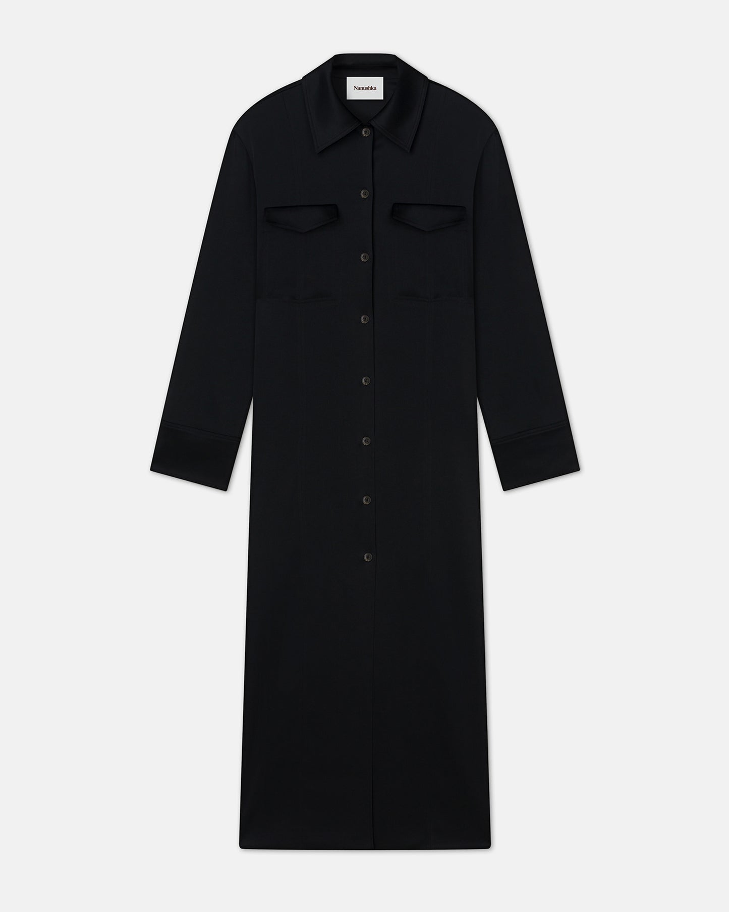 Joann - Slip Satin Shirt Dress - Black