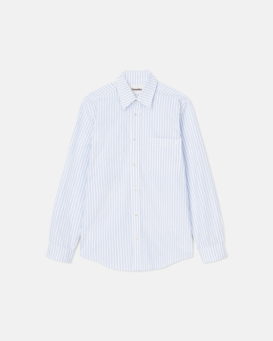Kaleb - Striped Cotton Shirt - White Blue