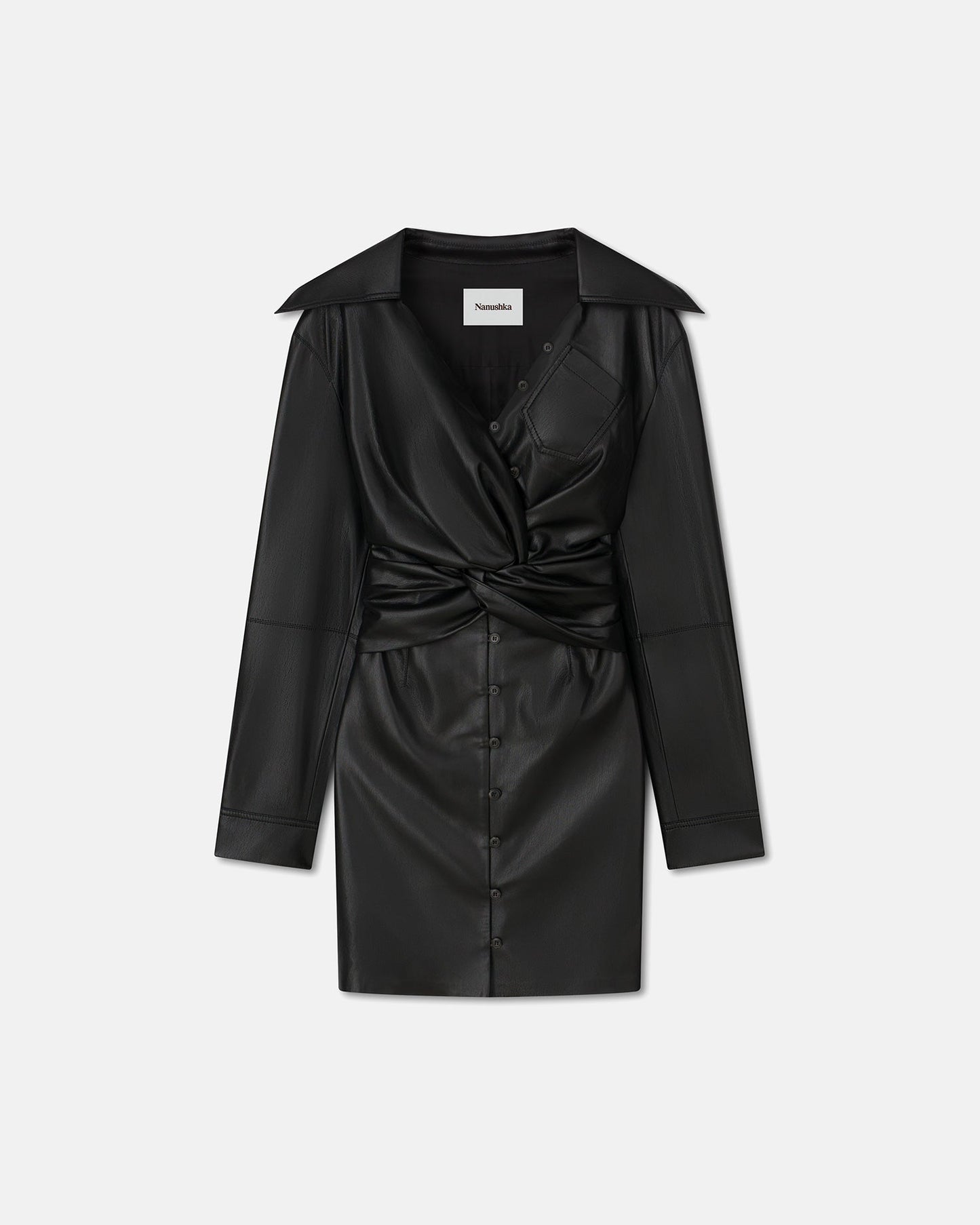 Marto - Archive Mini Draped Okobor™ Alt-Leather Wrap Dress - Black