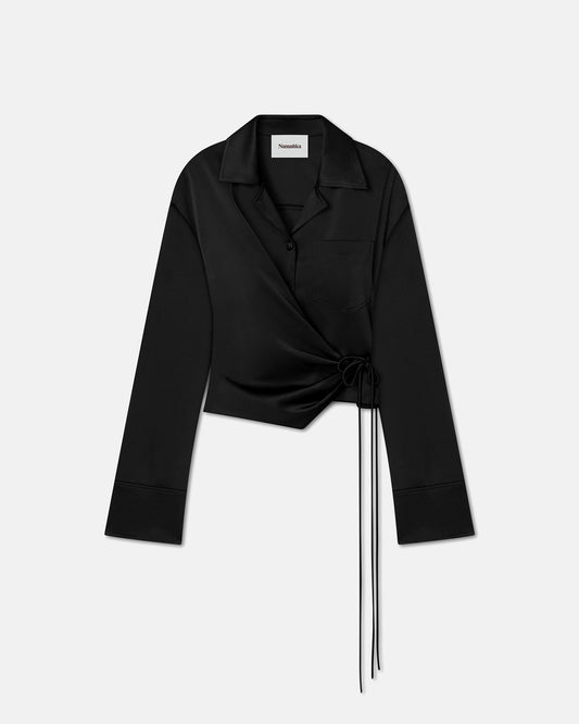 Merano - Slip Satin Wrap Shirt - Black
