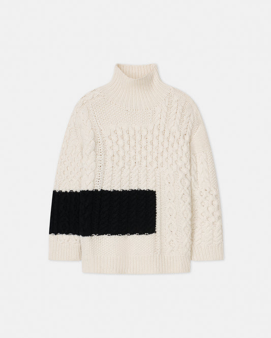 Merel - Cable-Knit Sweater - Cream Black