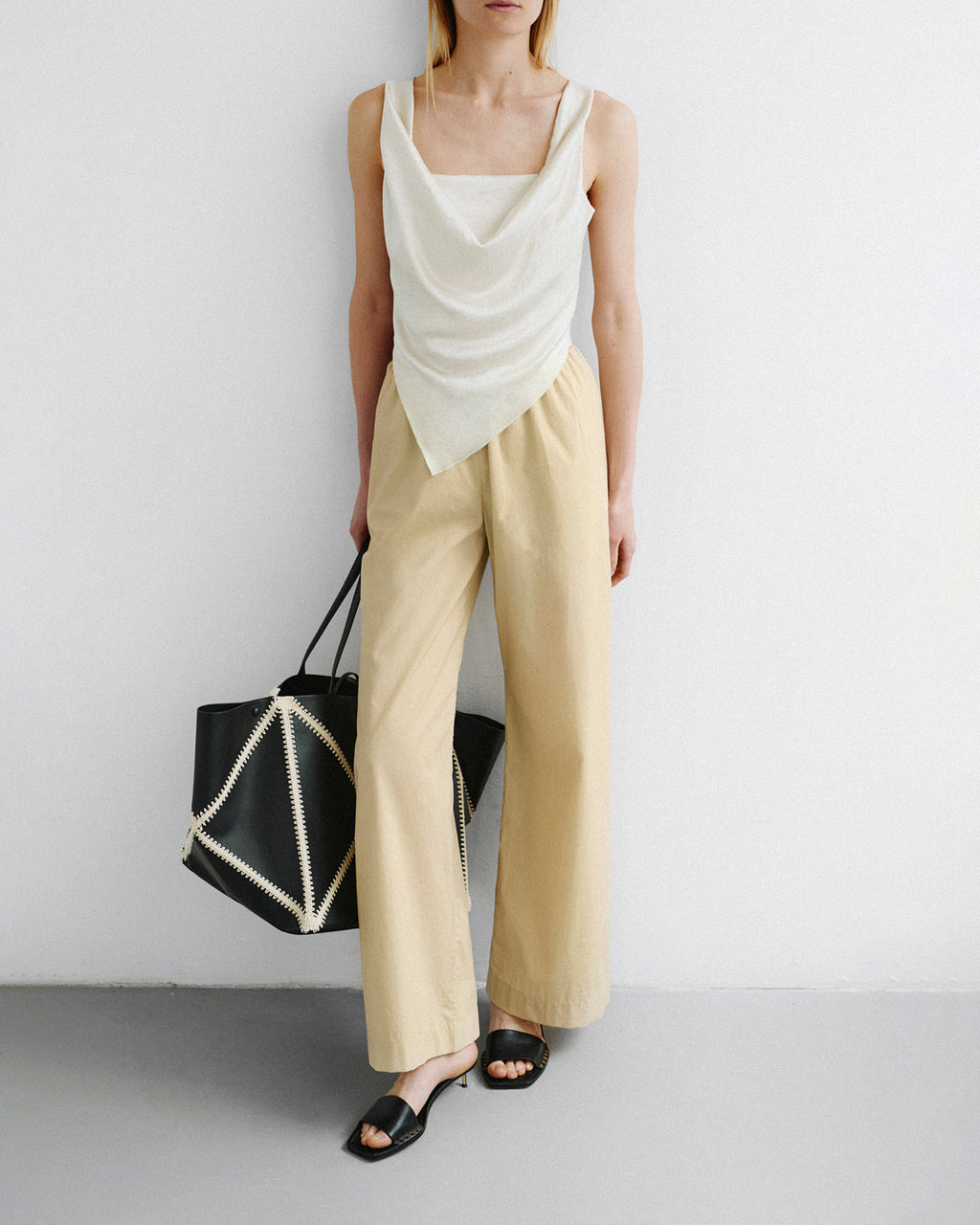 Petra - Sleeveless Draped Slip Satin Top - Ecru