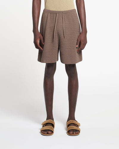 Caden - Linear Crochet Shorts - Fossil Brown