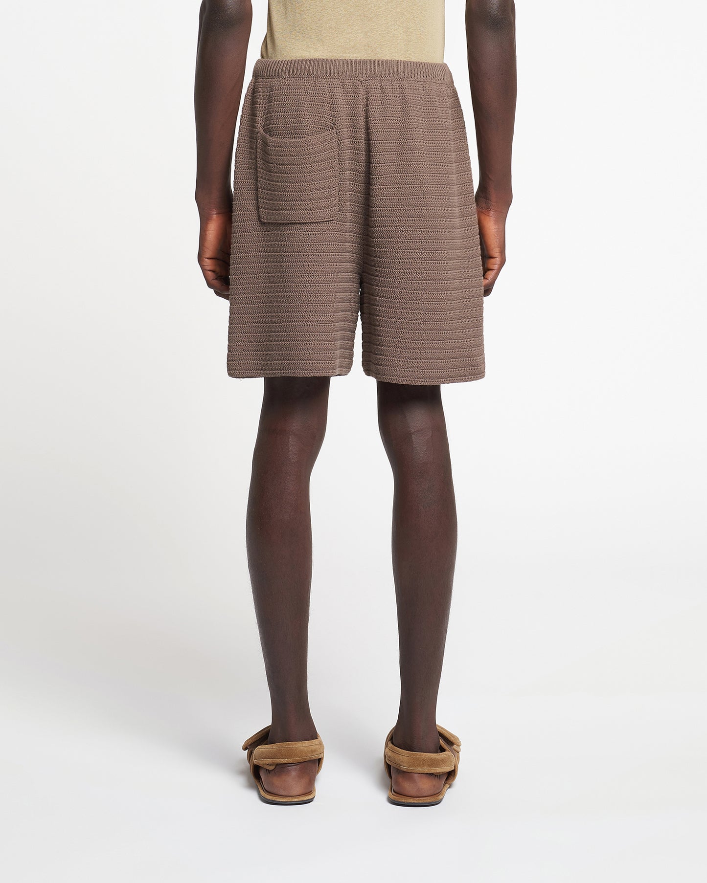 Caden - Linear Crochet Shorts - Fossil Brown