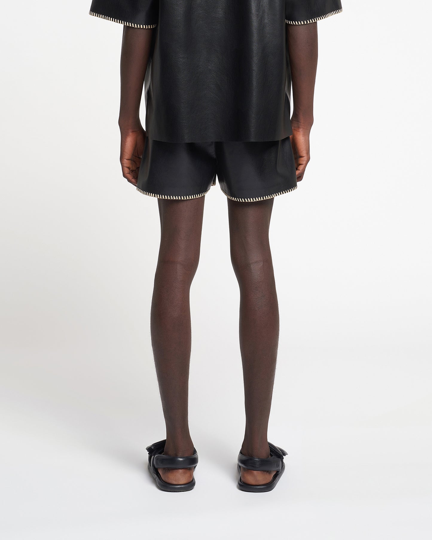 Amil - Raffia-Trimmed Okobor™ Alt-Leather Shorts - Black