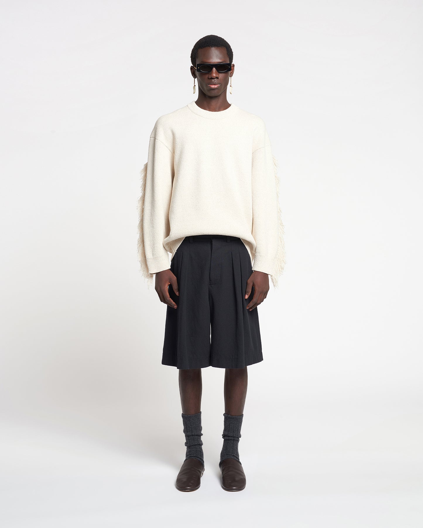 Julien - Fringed Textured-Linen Sweatshirt - Natural/Black