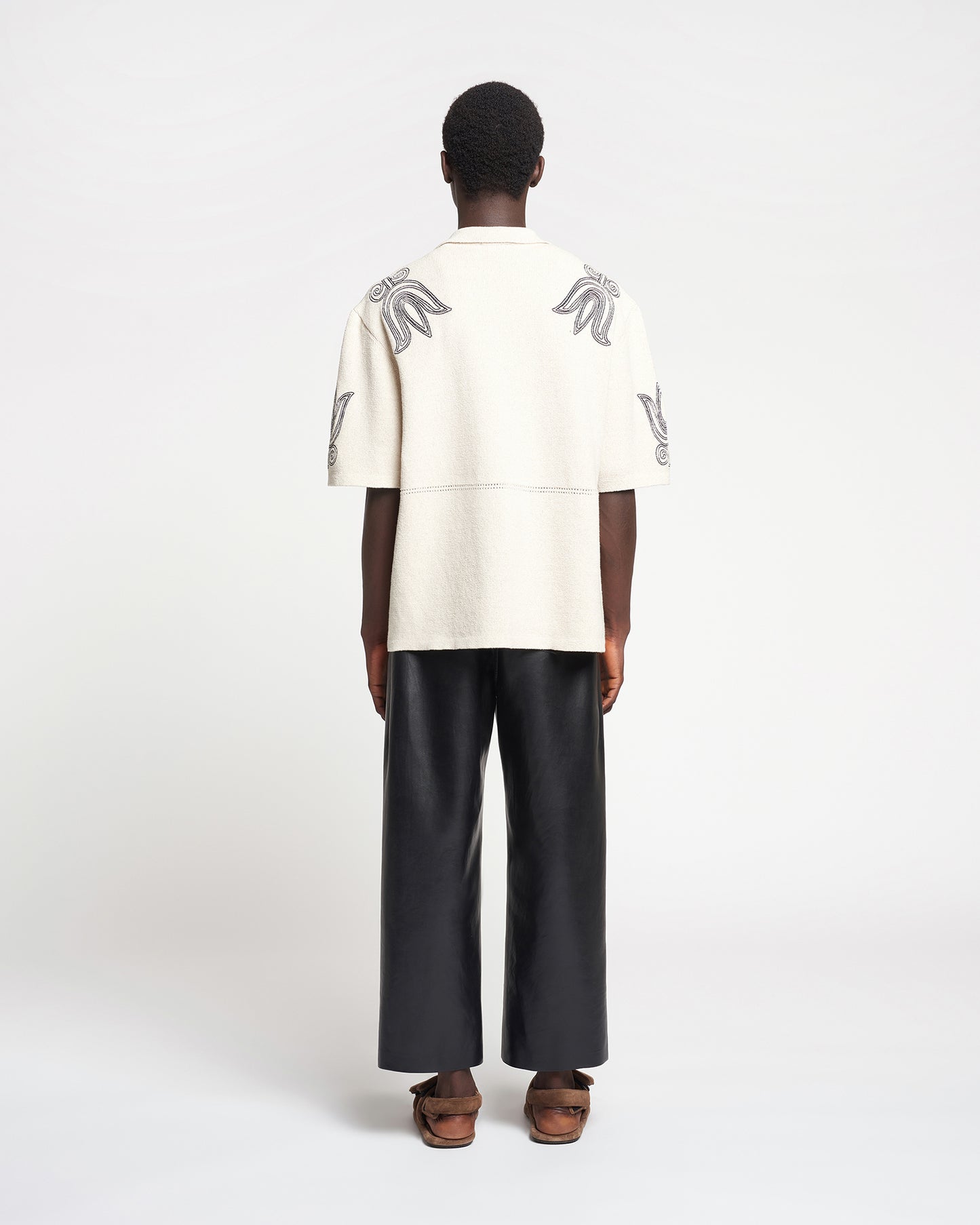 Kaemon - Embroidered Textured-Linen Camp Shirt - Natural/Black