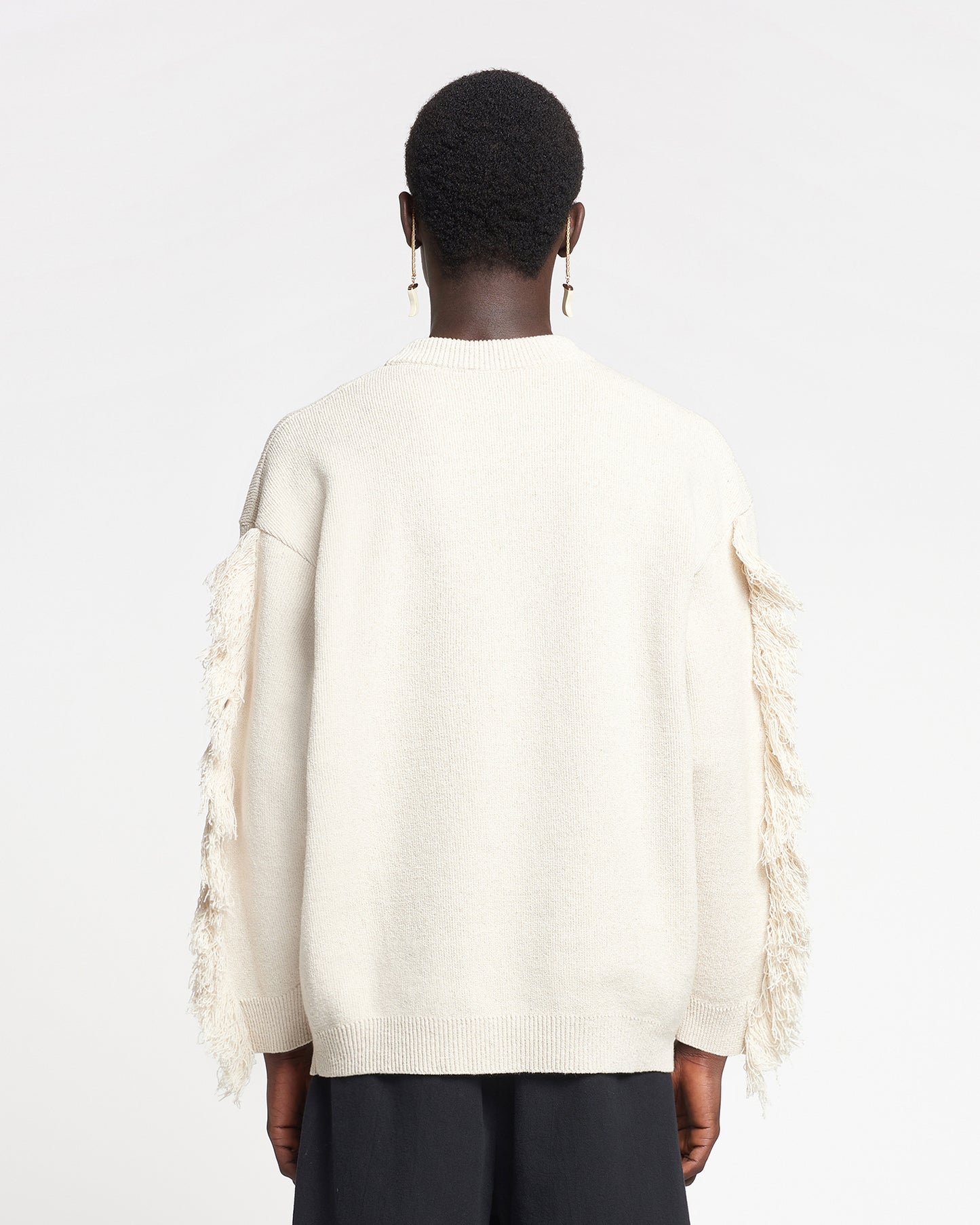 Julien - Fringed Textured-Linen Sweatshirt - Natural/Black
