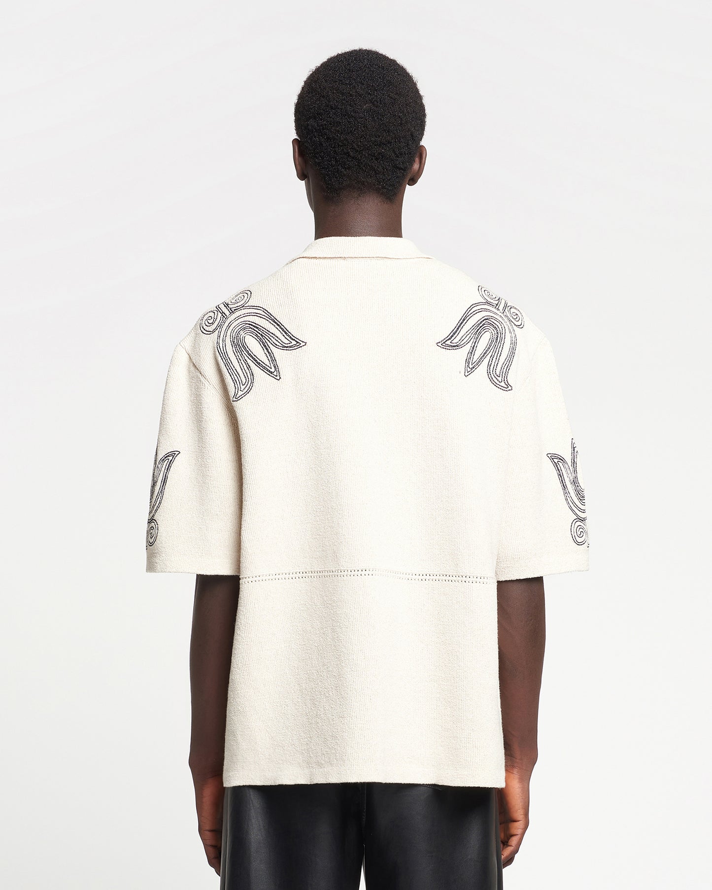 Kaemon - Embroidered Textured-Linen Camp Shirt - Natural/Black