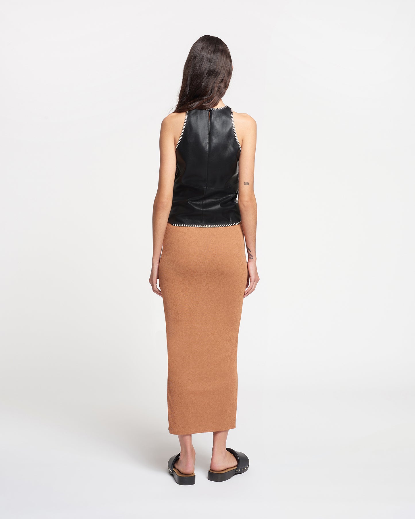Norine - Ruched Mesh-Jersey Midi Skirt - Caramel