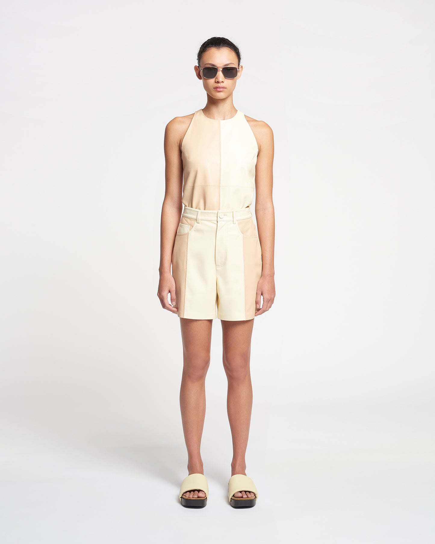 Leana - Alt-Leather Shorts - Egghsell/Vanilla