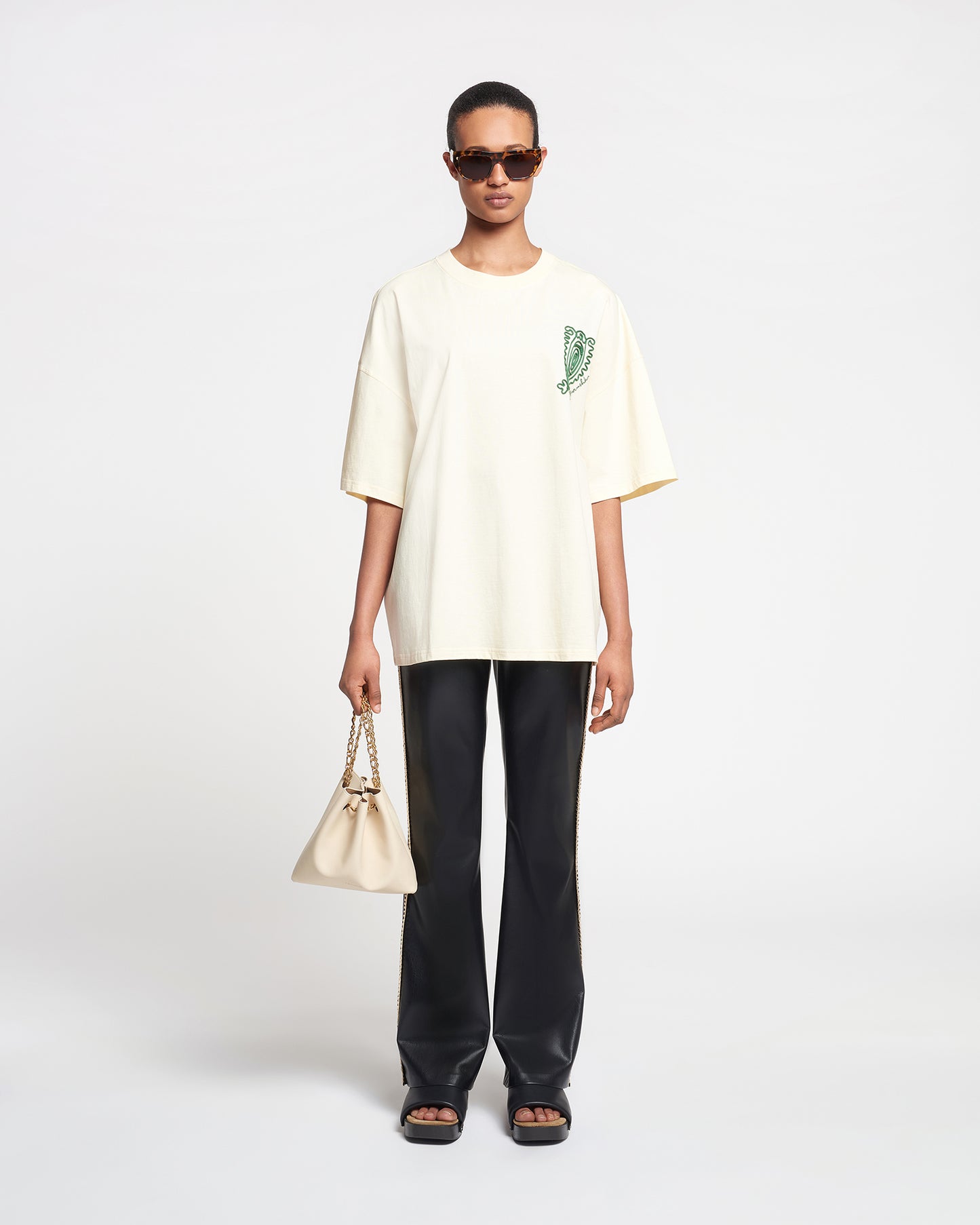 Wren - Small Embroidered Cotton-Jersey T-Shirt - Creme/Green