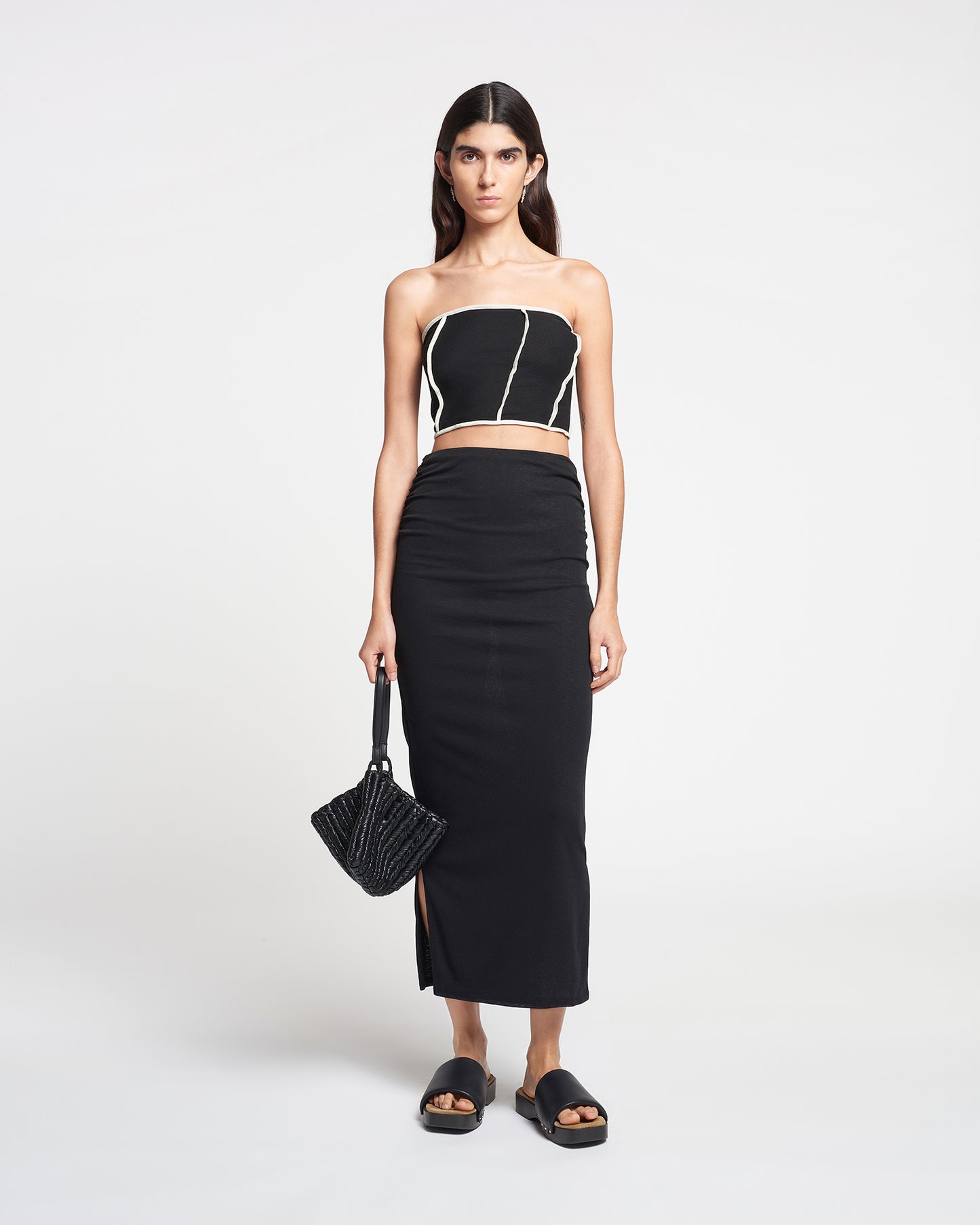 Norine - Ruched Mesh-Jersey Midi Skirt - Black