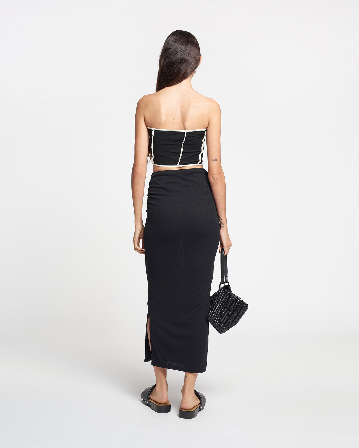 Norine - Ruched Mesh-Jersey Midi Skirt - Black