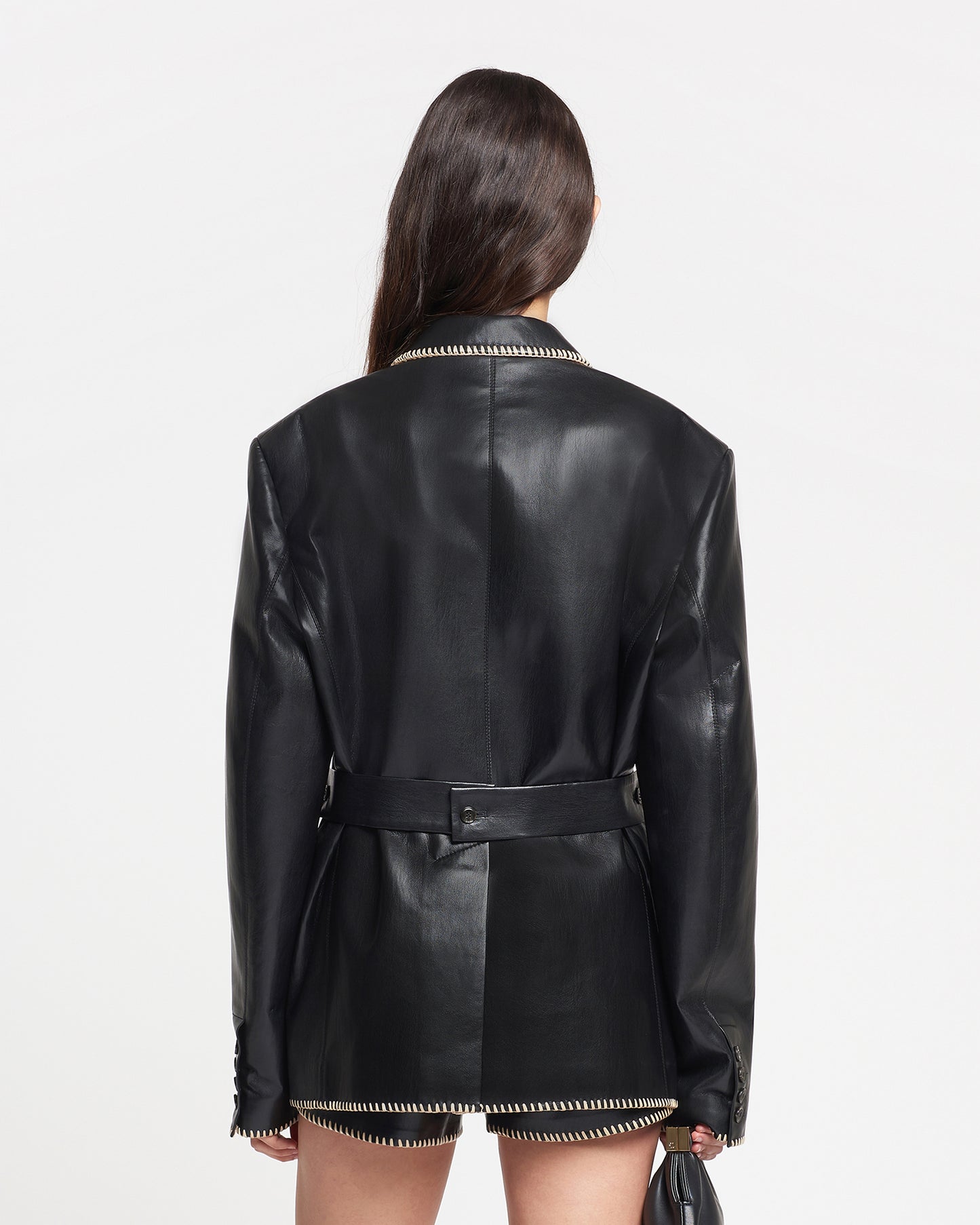 Dionne - Belted Okobor™ Alt-Leather Blazer - Black