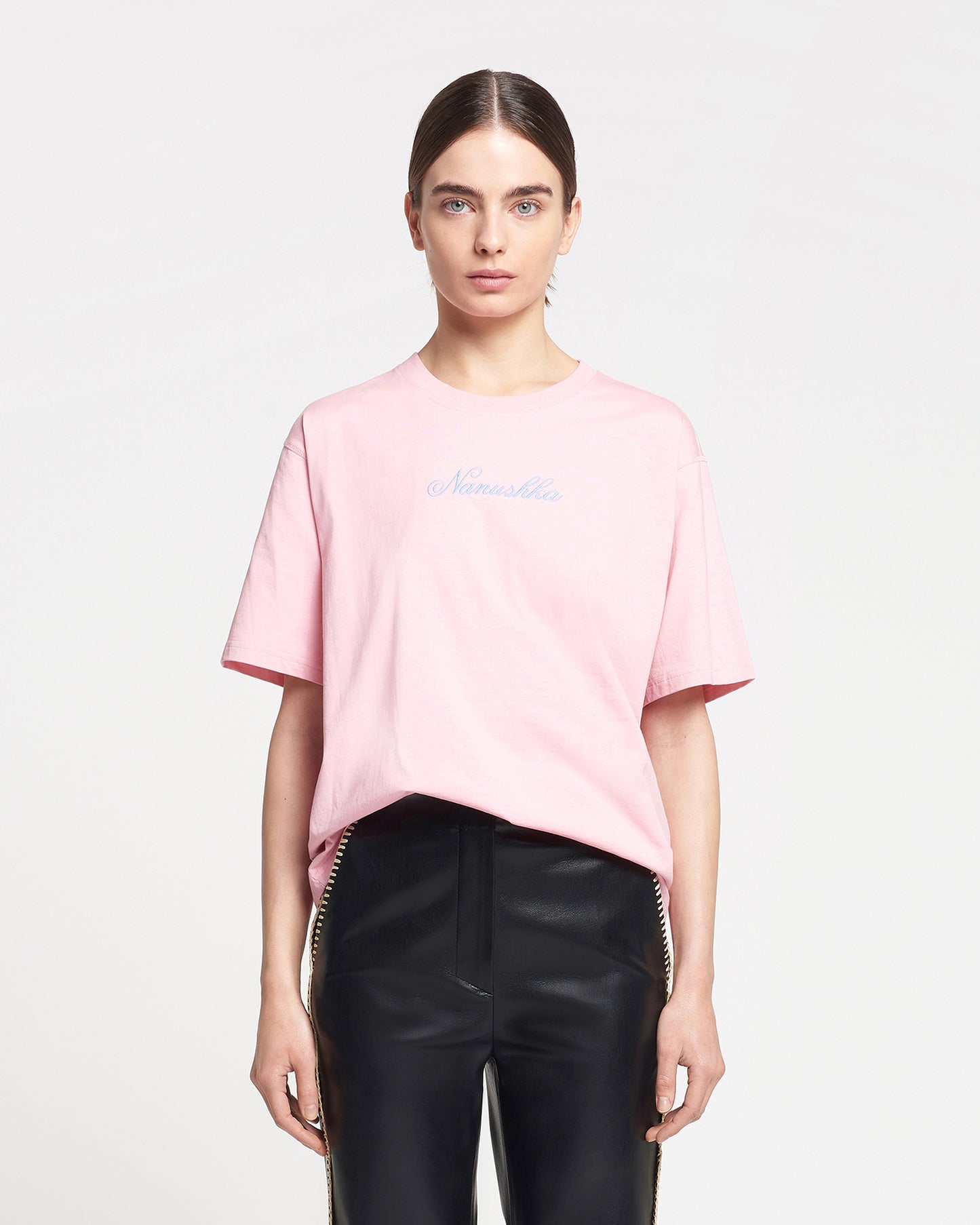 Reece - Embroidered Cotton-Jersey T-Shirt - Pink/Blue
