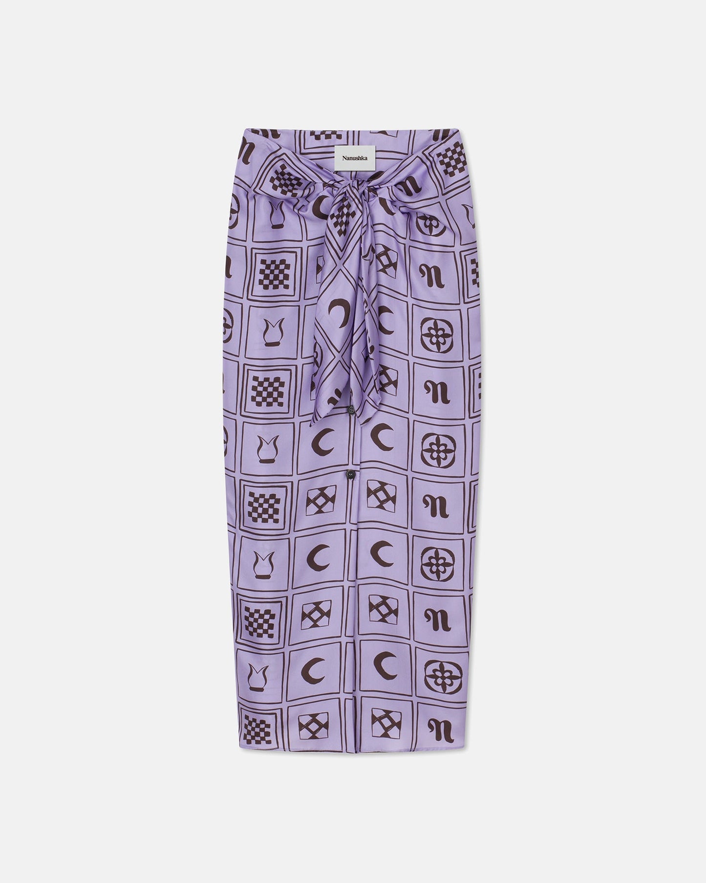 Nicolet - Printed Silk-Twill Sarong-Style Midi Skirt - Kopjafa Lilac