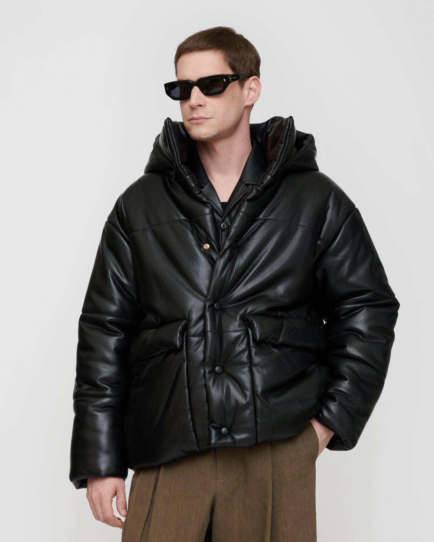 Hide Mens - Okobor™ Alt-Leather Hooded Puffer - Black – Nanushka