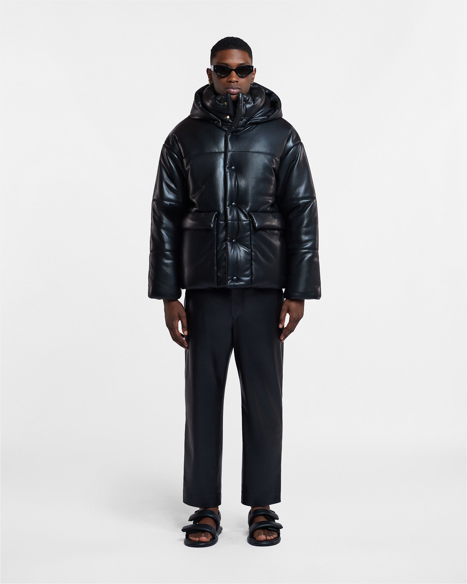 Hide Mens - Okobor™ Alt-Leather Hooded Puffer - Black – Nanushka